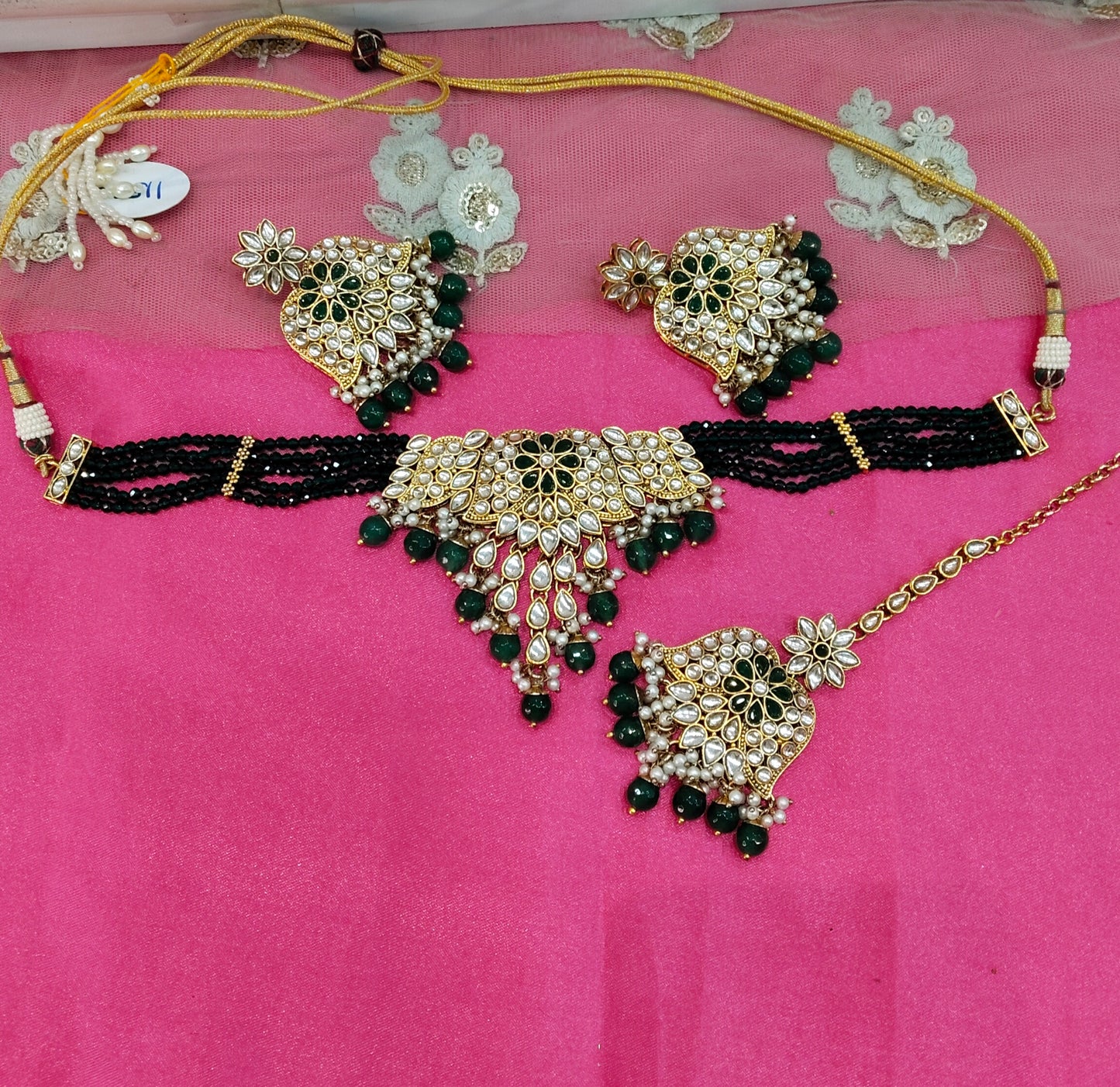 Green Kundan Choker Jewellery  Nisi Set