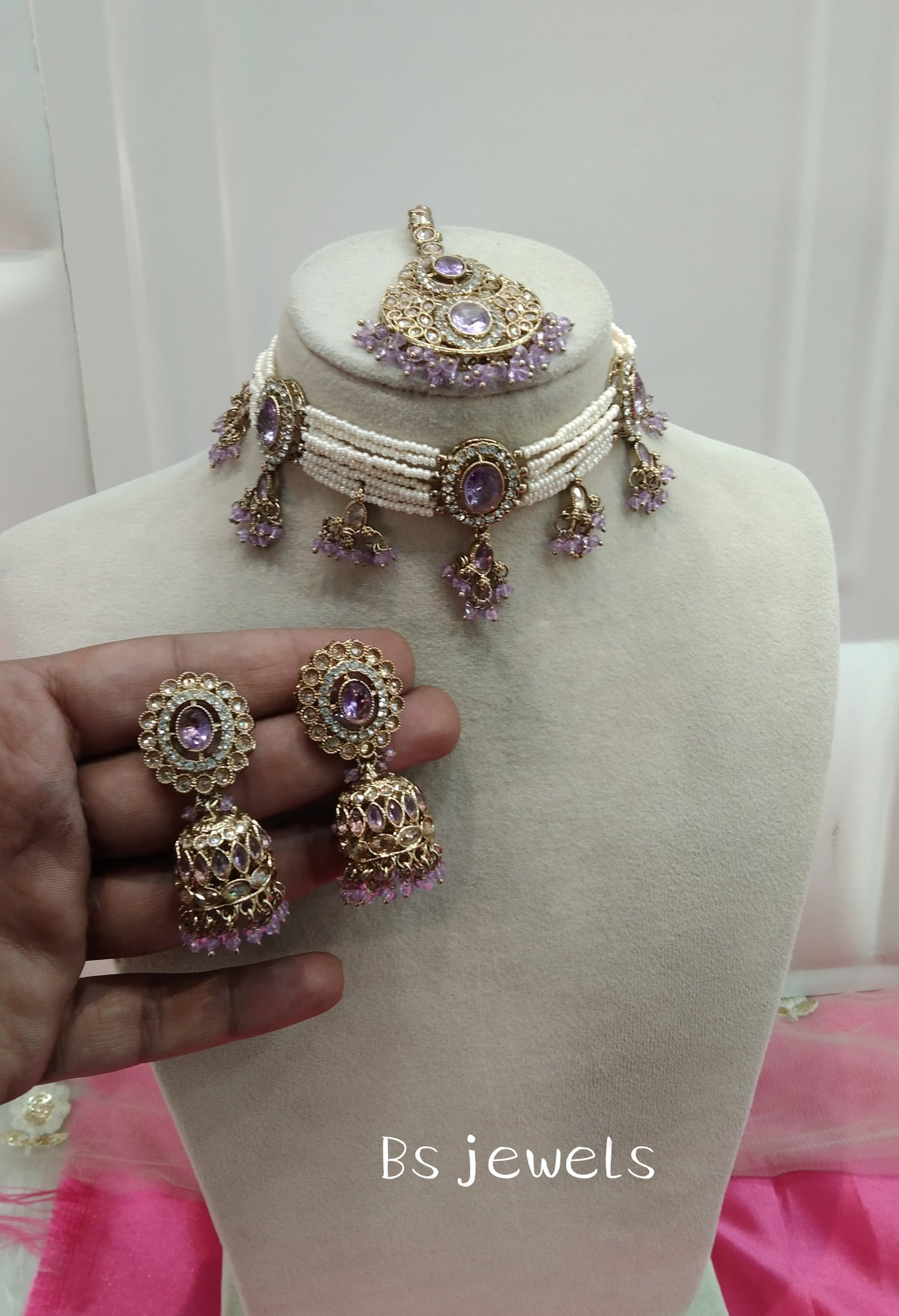 Lavender Champagne Stone Choker Jhumka Jewellery Juliet Set