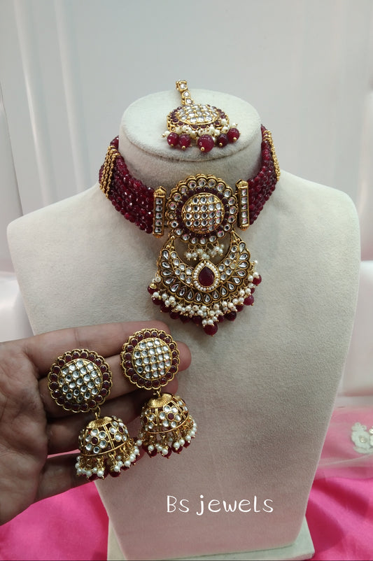 Marron Kundan Choker Jhumka Jewellery Find Rank Set