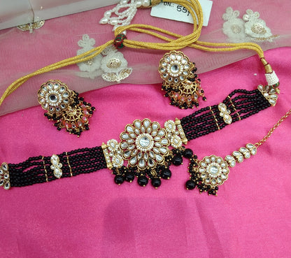 Black Kundan Choker Jhumka Jewellery Setin Set