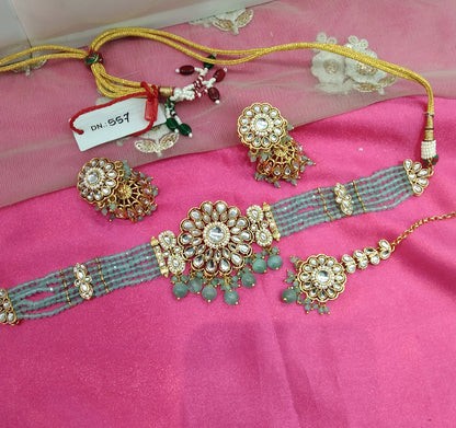 Sea Green Kundan Choker Jhumka Jewellery Setin Set