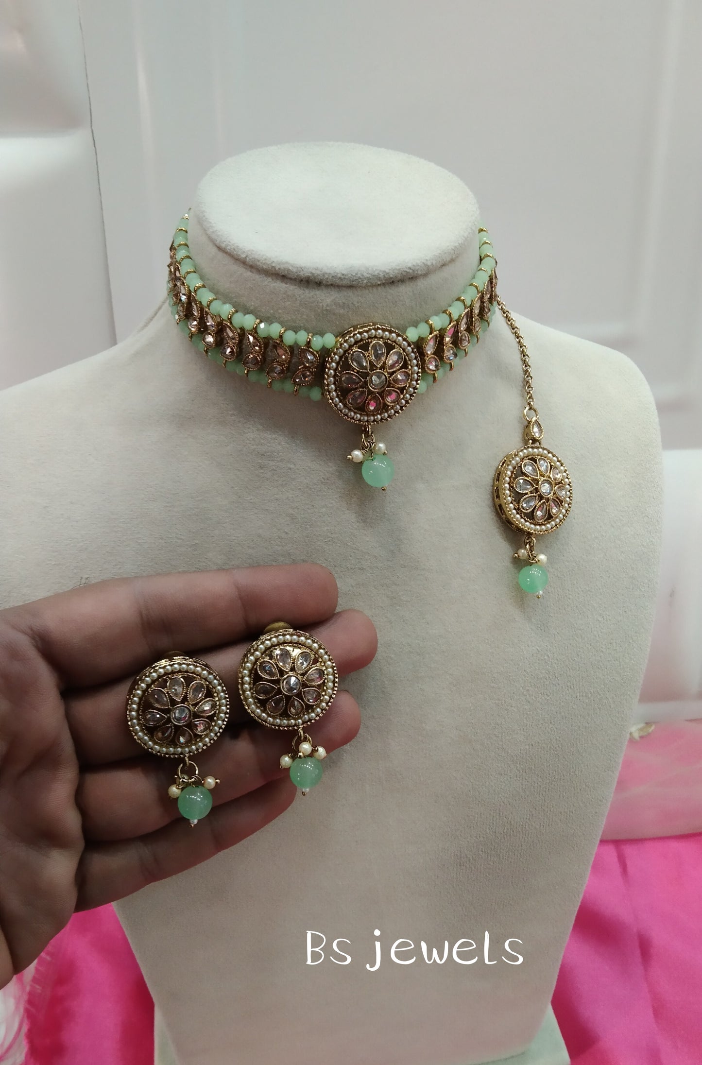 Pista Champagne Stone Choker Jewellery Sanjay Set