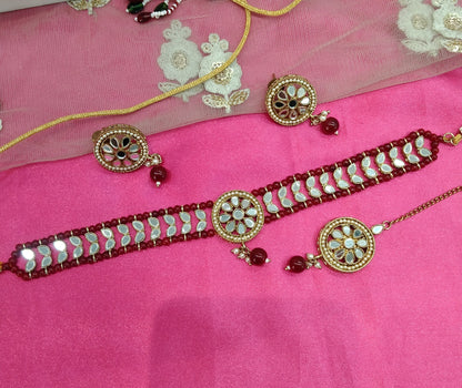 Maroon Champagne Stone Choker Jewellery Sanjay Set