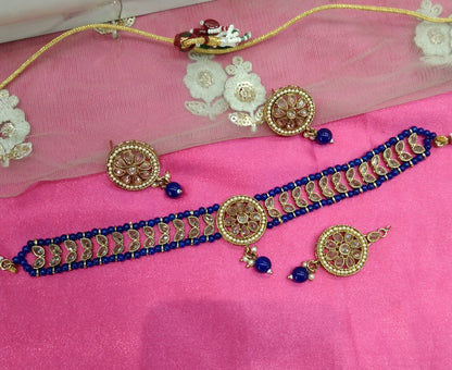 Blue Champagne Stone Choker Jewellery Sanjay Set