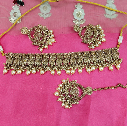 Antique Gold Crystal Stone Choker Jewellery Siraj Set