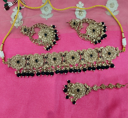 Blue Crystal Stone Choker Jewellery Siraj Set