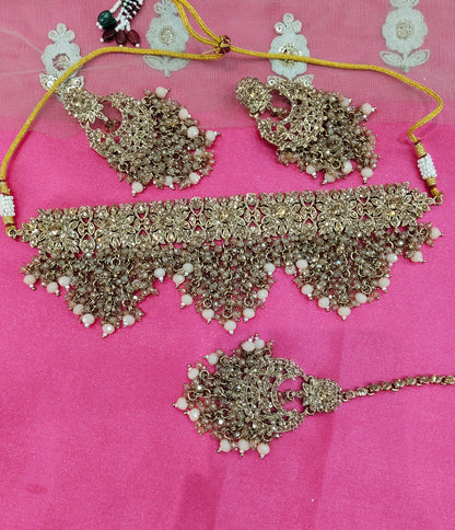 Peach Crystal Stone Choker Jewellery Siraj Set