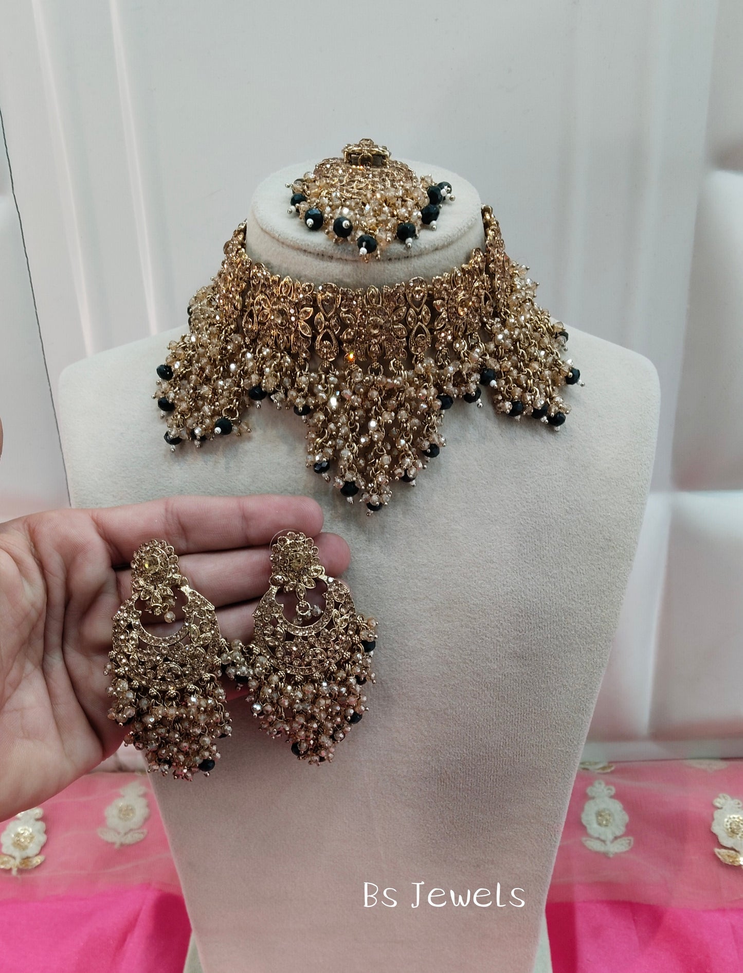 Blue Crystal Stone Choker Jewellery Siraj Set