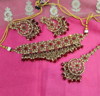 Maroon Crystal Stone Choker Jewellery Sejal Set