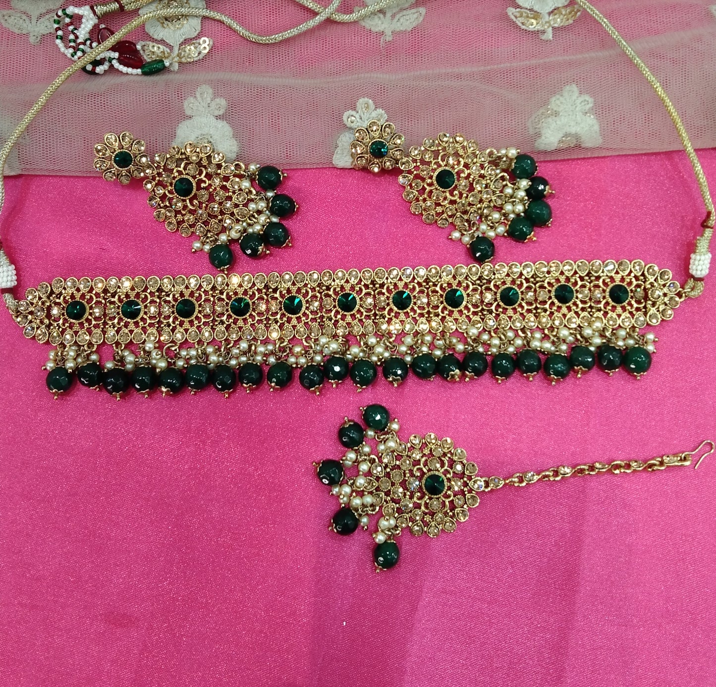 Green Crystal Stone Choker Jewellery Sejal Set