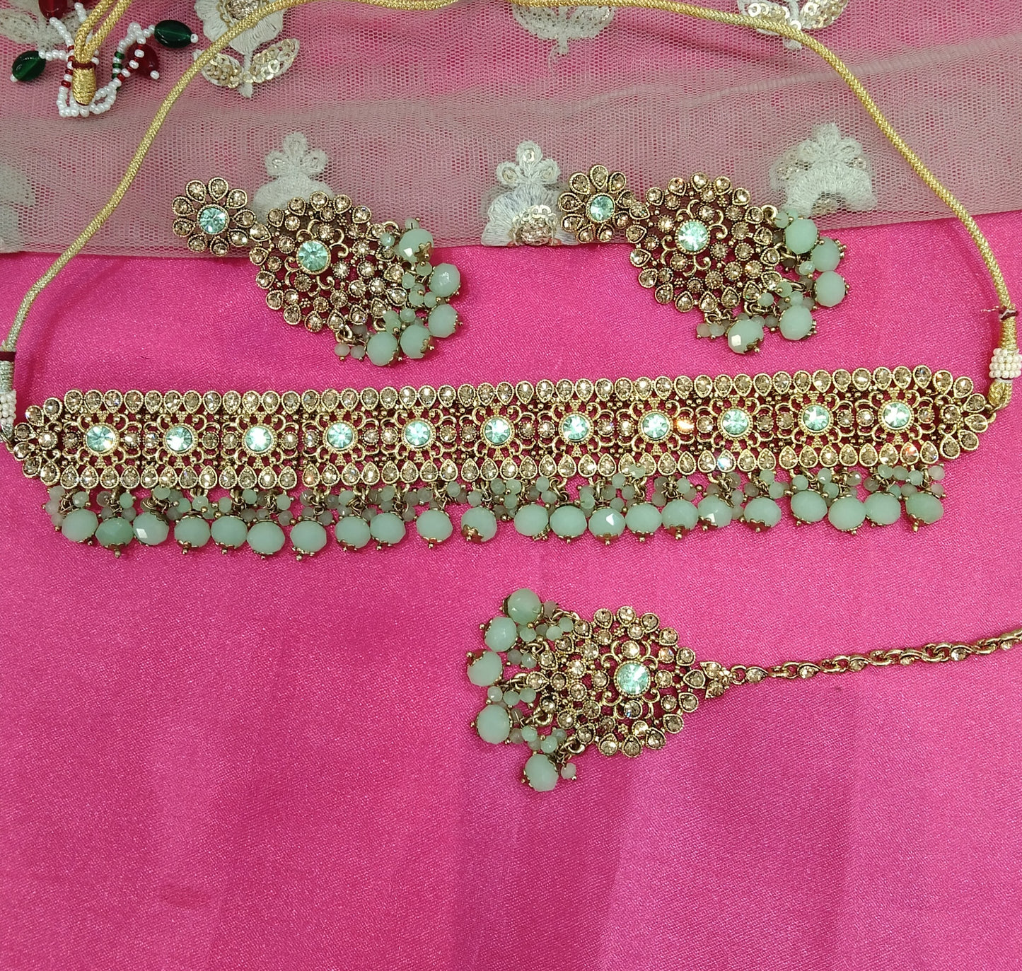 Pista Crystal Stone Choker Jewellery Sejal Set