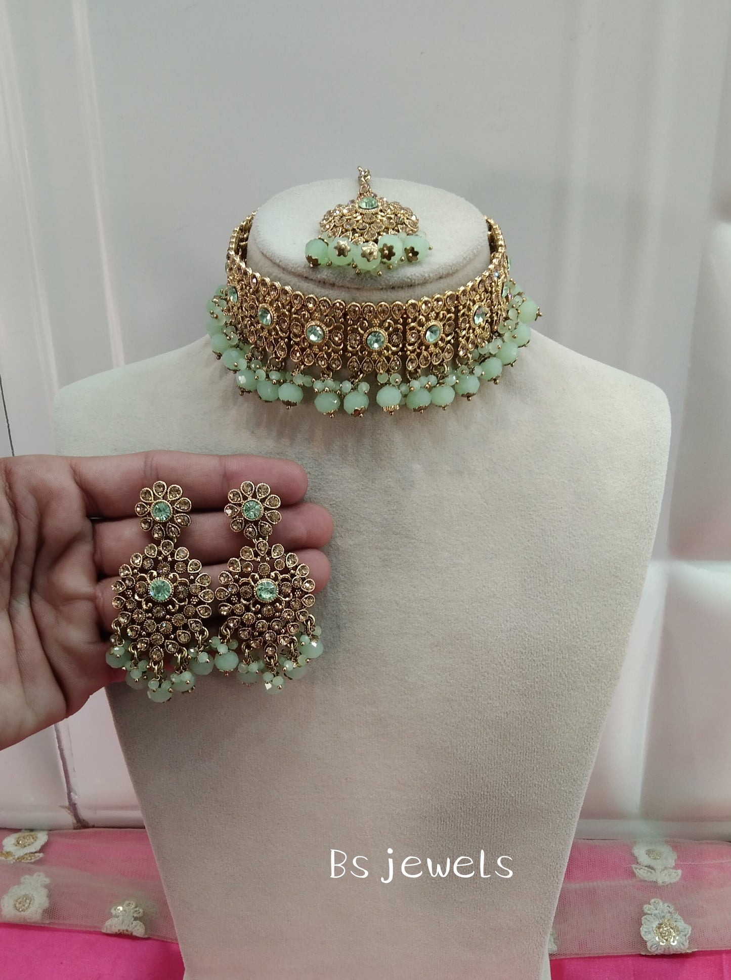 Pista Crystal Stone Choker Jewellery Sejal Set