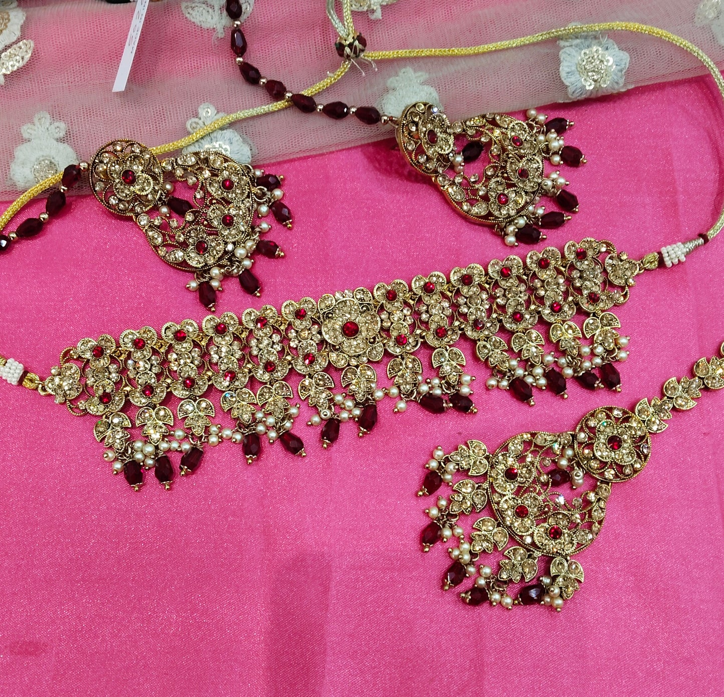 Marron Crystal Stone Choker Jewellery Soraj Set