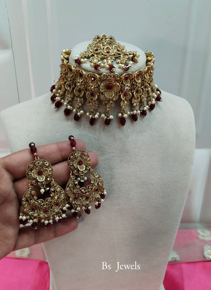 Marron Crystal Stone Choker Jewellery Soraj Set
