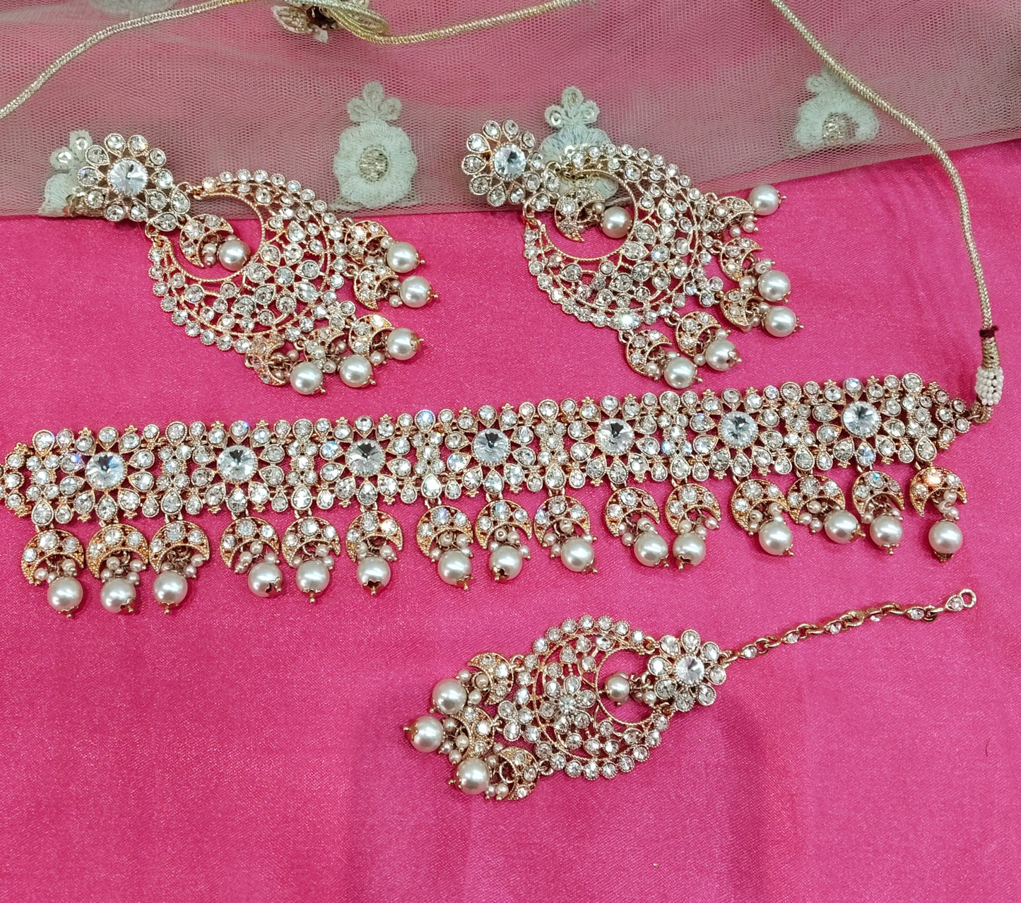 Antique Gold Crystal Stone Choker Jewellery Suraj Set