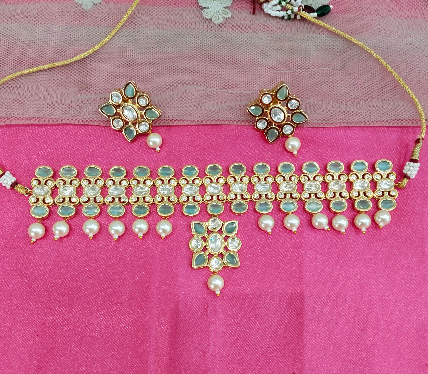 Pista Uncut Kundan Choker Jewellery Poonam Set