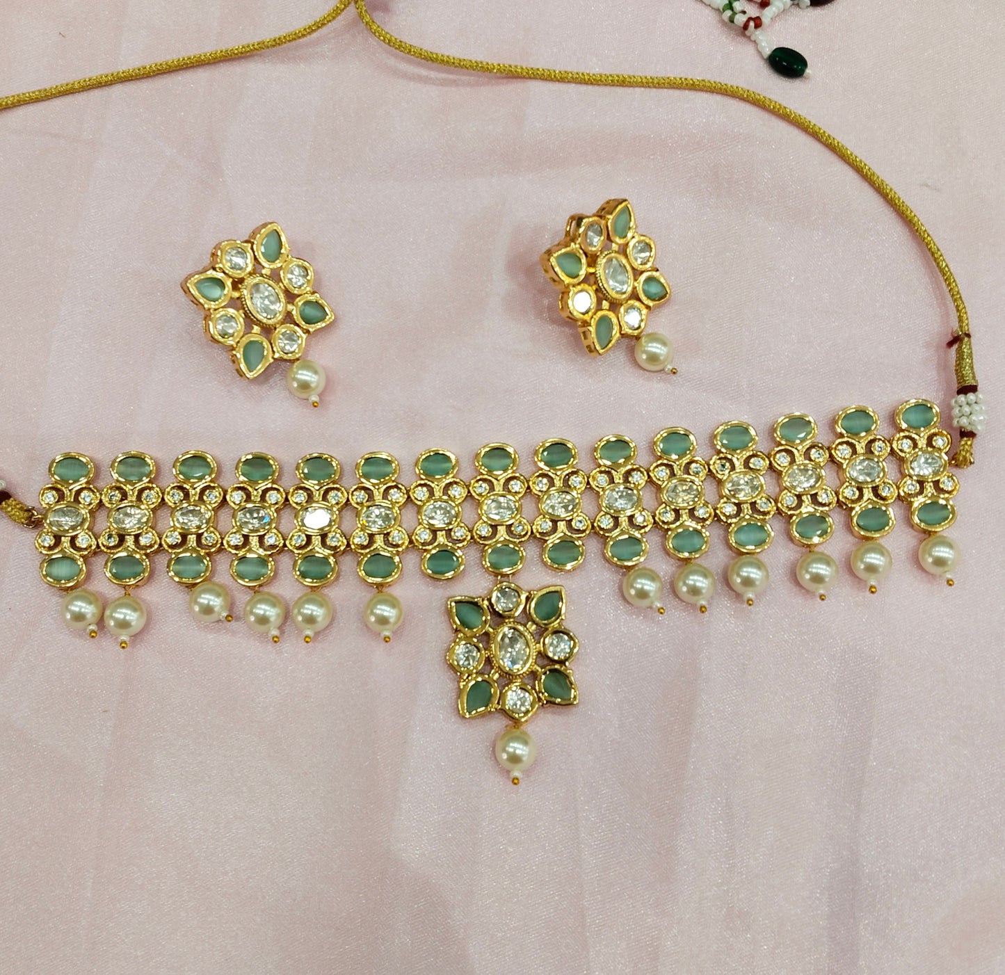 Pista Uncut Kundan Choker Jewellery Poonam Set