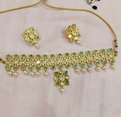 Pista Uncut Kundan Choker Jewellery Poonam Set
