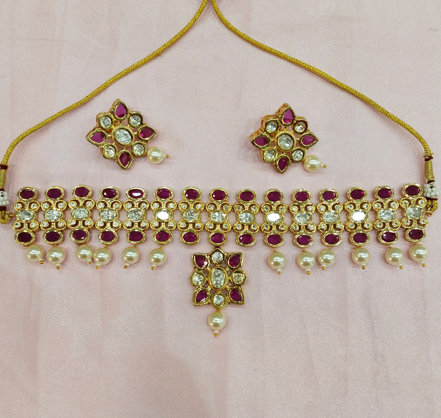 Maroon Uncut Kundan Choker Jewellery Poonam Set