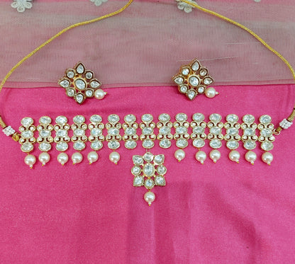 Antique White Uncut Kundan Choker Jewellery Poonam Set