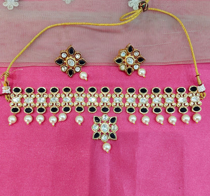 Blue Uncut Kundan Choker Jewellery Poonam Set