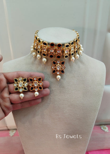 Blue Uncut Kundan Choker Jewellery Poonam Set