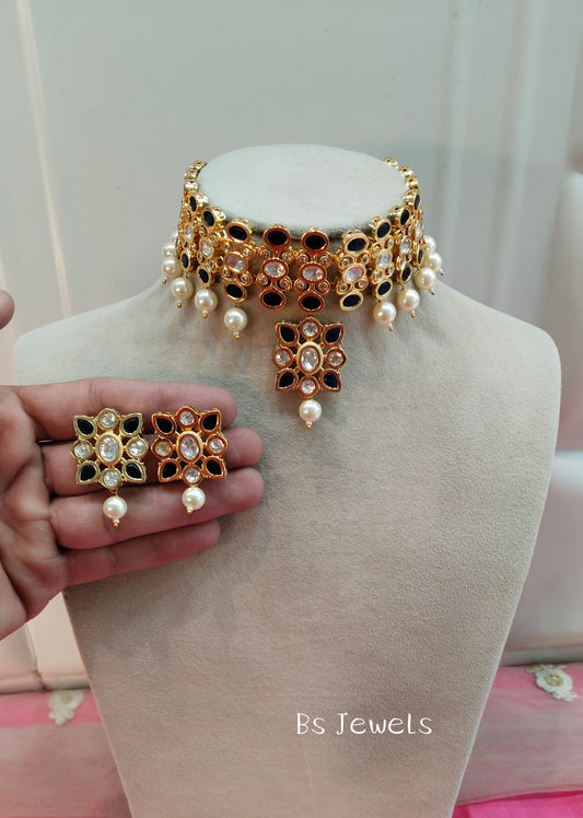 Blue Uncut Kundan Choker Jewellery Poonam Set