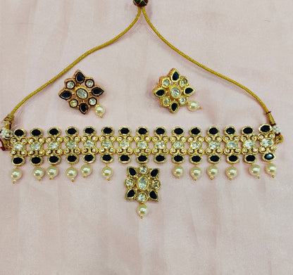 Blue Uncut Kundan Choker Jewellery Poonam Set