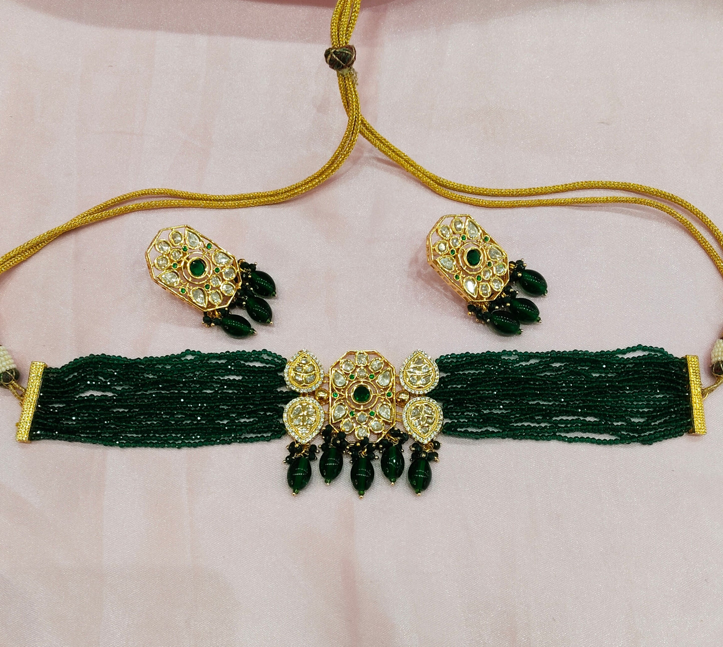Green Uncut Kundan Choker Jewellery Krishna Set