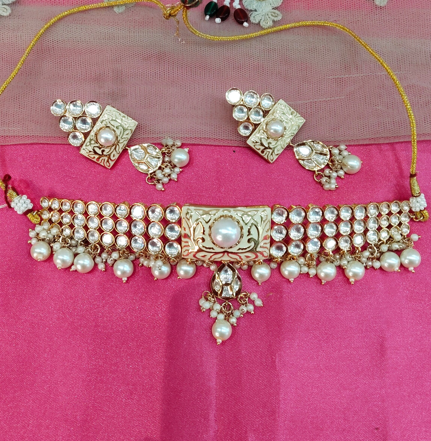 Antique White Uncut Kundan Choker Jewellery Krishna Set