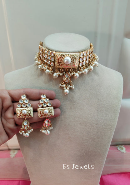 Antique White Uncut Kundan Choker Jewellery Krishna Set