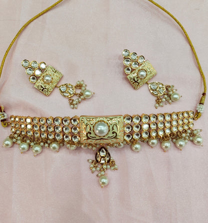 Antique White Uncut Kundan Choker Jewellery Krishna Set