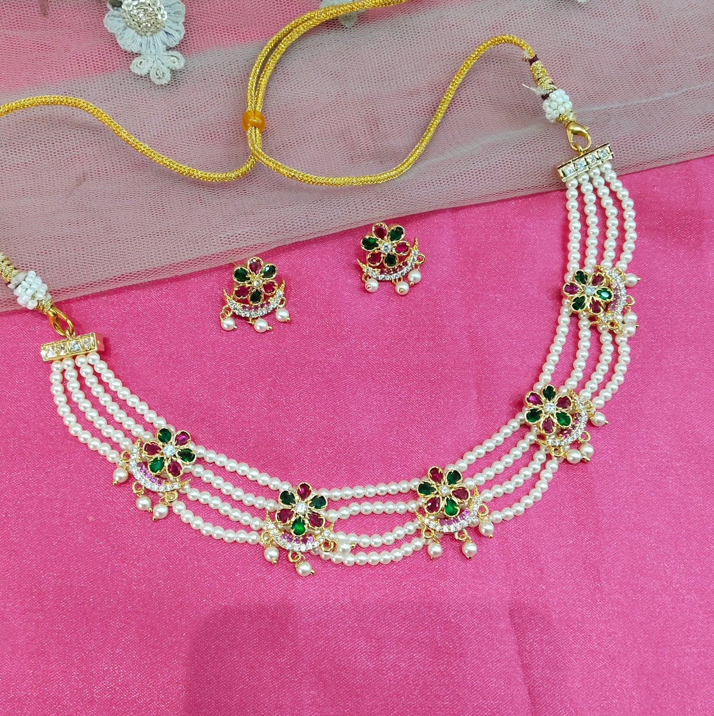 Ruby Green AD Necklace Jewellery Gline Set