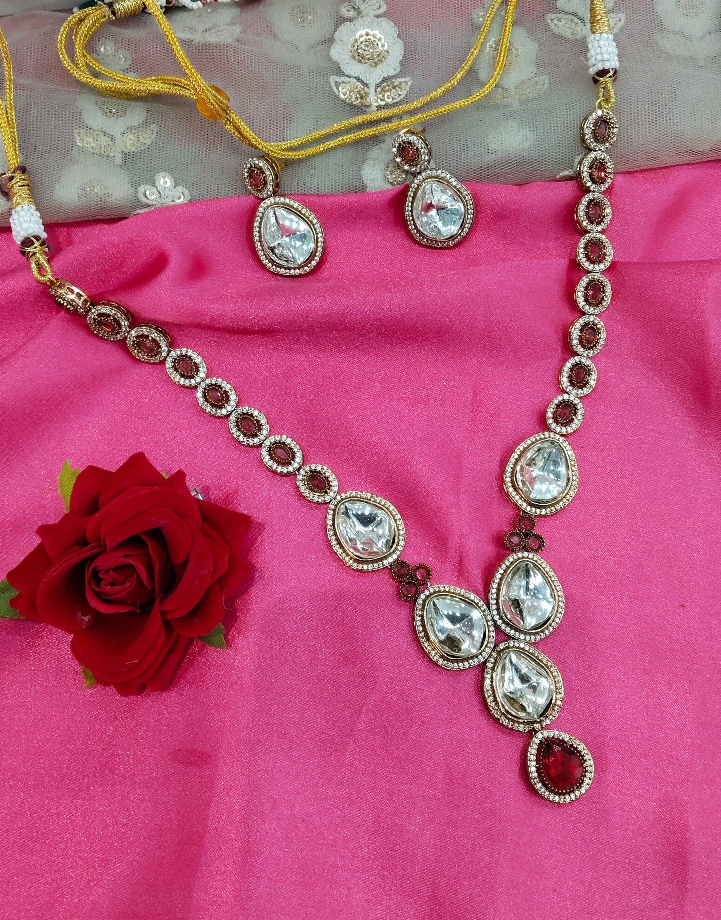 Ruby Moissanite Kundan Necklace Jewellery Shweta Set