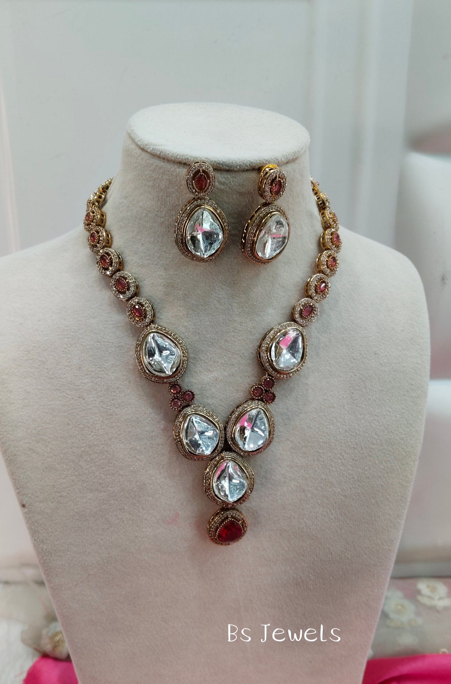 Ruby Moissanite Kundan Necklace Jewellery Shweta Set