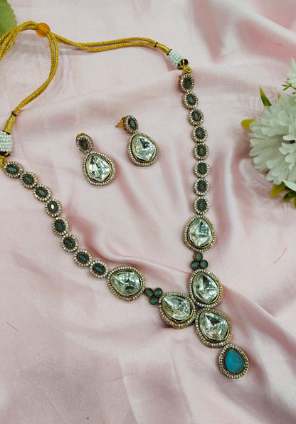 Sky Blue Moissanite Kundan Necklace Jewellery Shweta Set