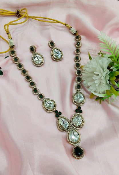 Green Moissanite Kundan Necklace Jewellery Shweta Set