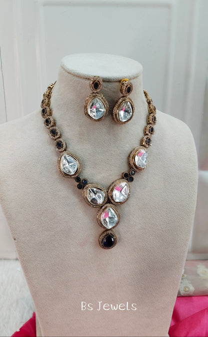 Blue Moissanite Kundan Necklace Jewellery Shweta Set