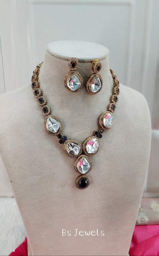 Blue Moissanite Kundan Necklace Jewellery Shweta Set