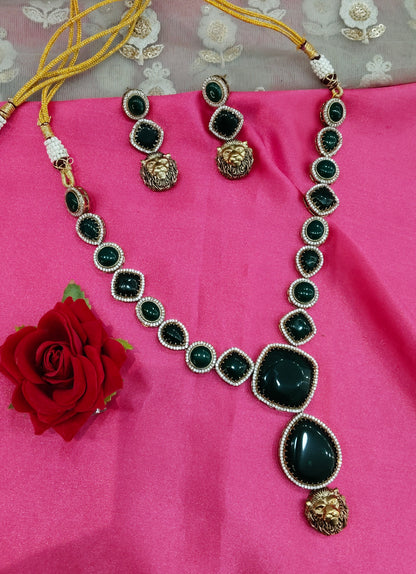 Green Moissanite Kundan Necklace Jewellery Sweety Set