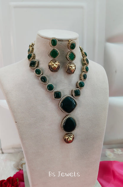 Green Moissanite Kundan Necklace Jewellery Sweety Set