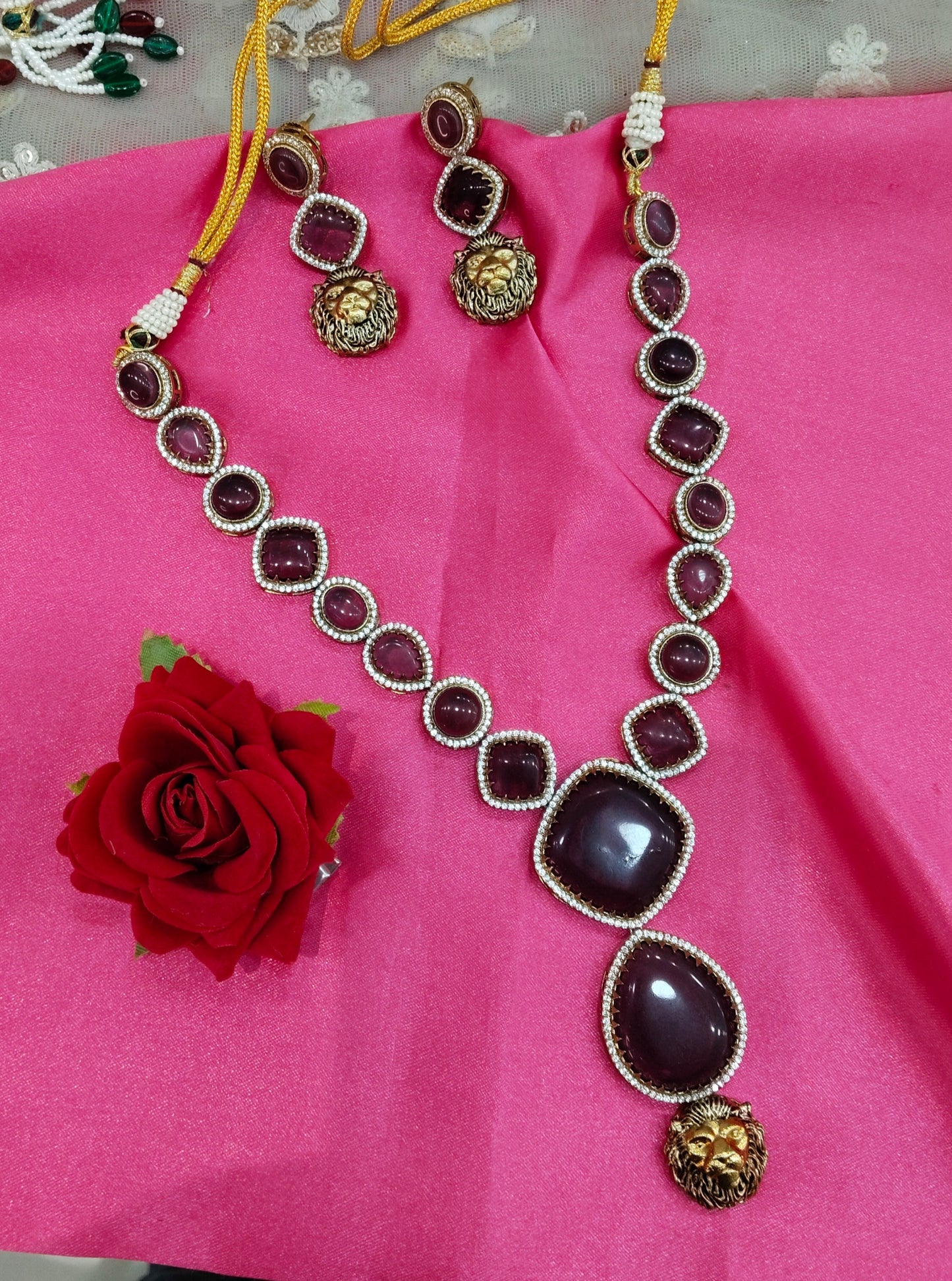 Purple Moissanite Kundan Necklace Jewellery Sweety Set