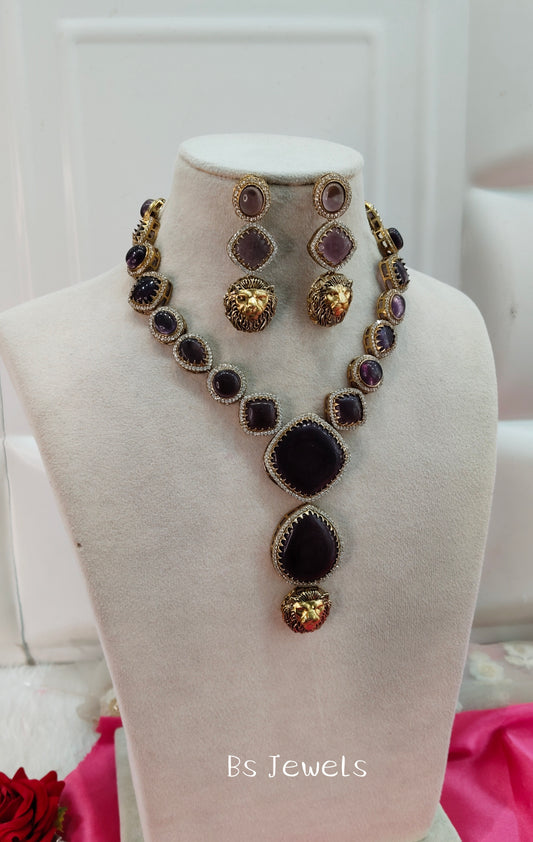 Purple Moissanite Kundan Necklace Jewellery Sweety Set