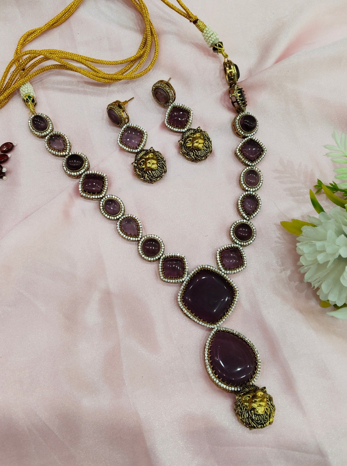 Purple Moissanite Kundan Necklace Jewellery Sweety Set