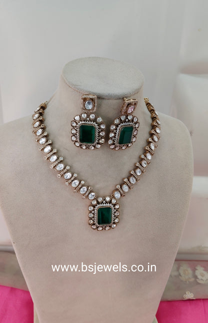 Green Moissanite Kundan Necklace Jewellery Maya Set