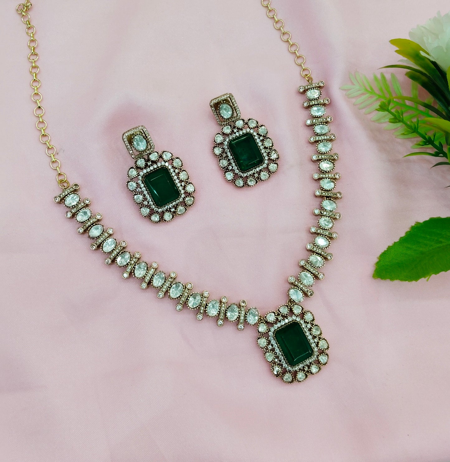 Green Moissanite Kundan Necklace Jewellery Maya Set
