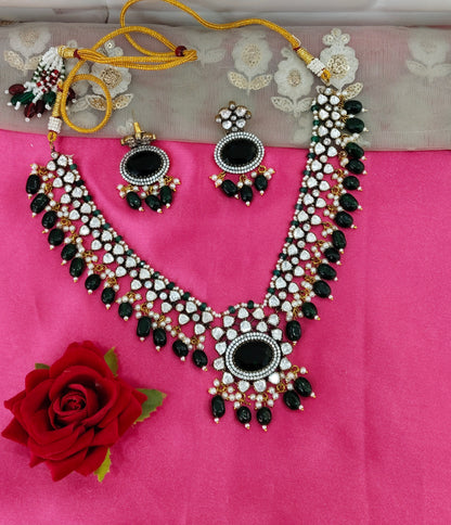 Green Moissanite Kundan Necklace Jewellery Maya Set