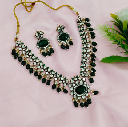 Green Moissanite Kundan Necklace Jewellery Maya Set