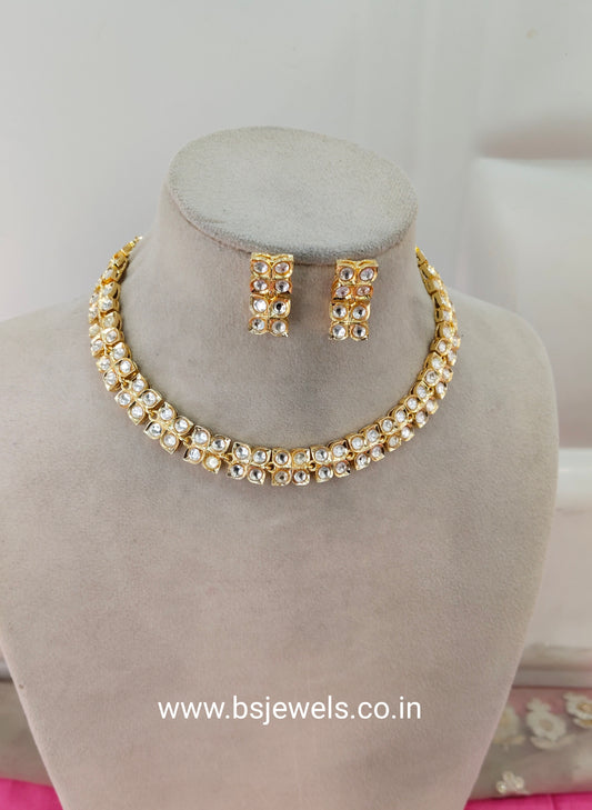 Antique Gold Moissanite Kundan Necklace Jewellery Maya Set