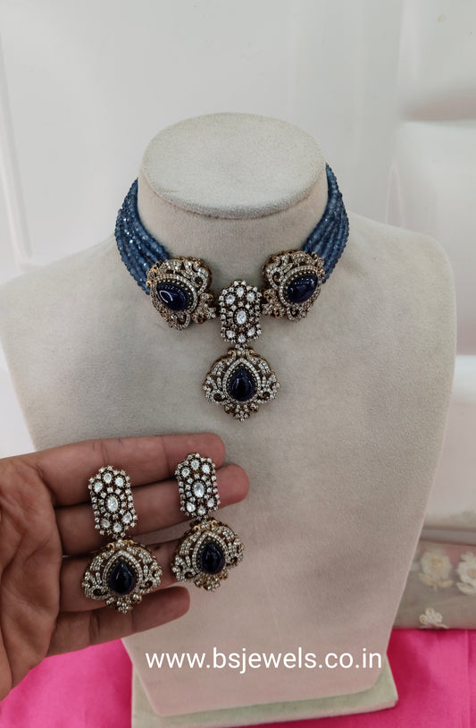 Blue Moissanite Kundan Choker Jewellery Sunita Set